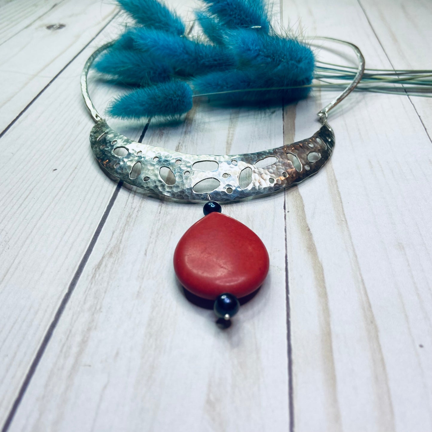 Howlite Crescent Rising Sterling Statement Necklace