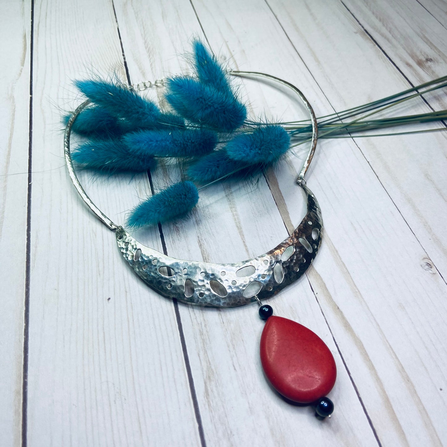 Howlite Crescent Rising Sterling Statement Necklace