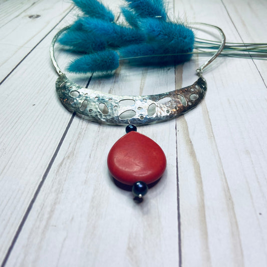 Howlite Crescent Rising Sterling Statement Necklace